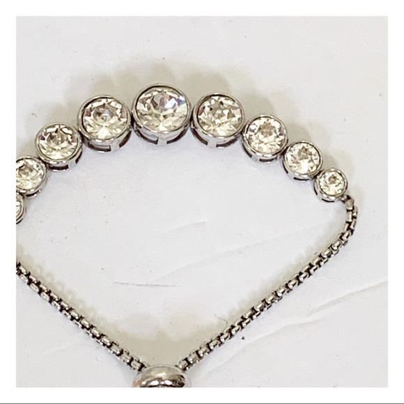 bezel set sparkling crystal slider clasp silver tone  bracelet holiday formal - Picture 7 of 16